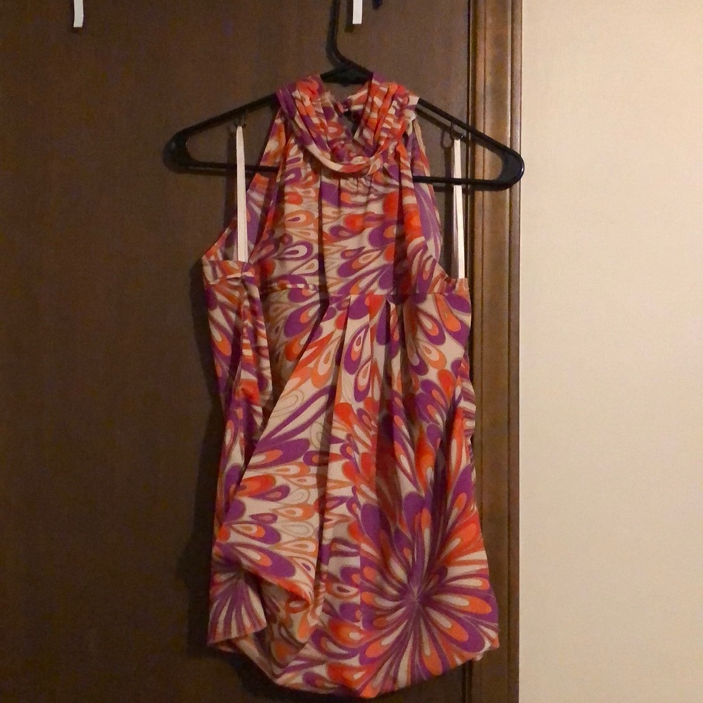 NY and Co Orange Purple and Red halter top blouse